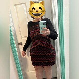 Zarina Mixed Chevron Retro 70’s Style Mini Sweater Dress